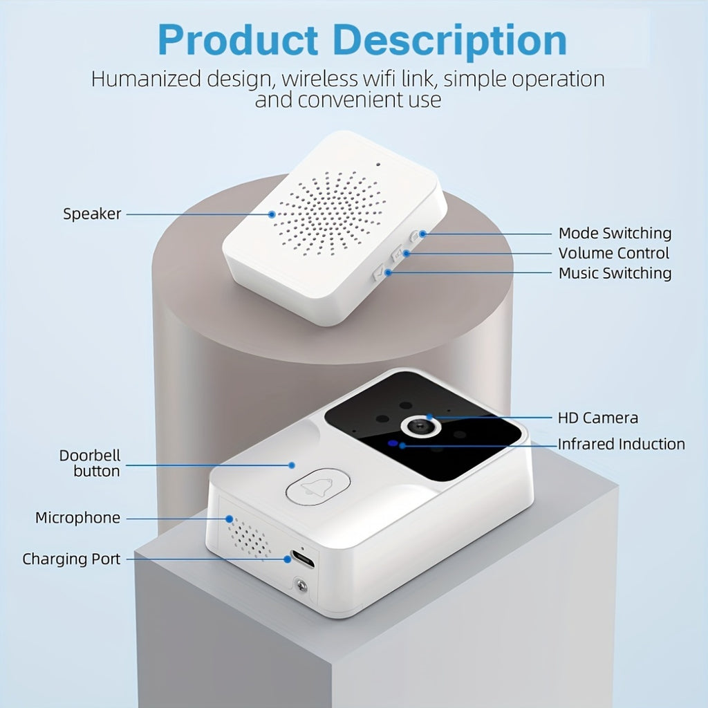 Smart WiFi Video Doorbell Camera with Night Vision & Two-Way Audio