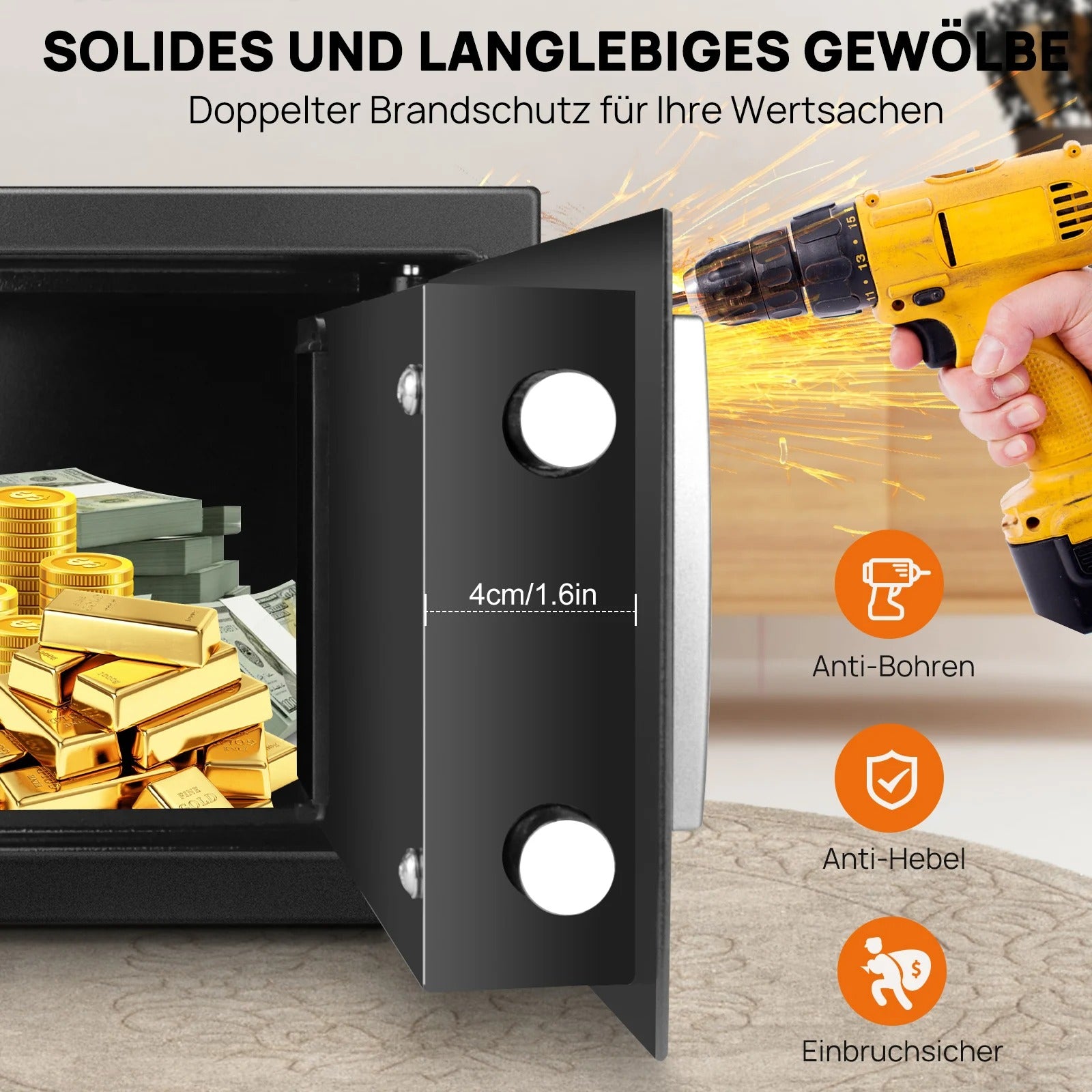 4.6L/8.5L/16L Safe Furniture Safe Double Bit Lock Iron Steel Safe with Lock and 2 Keys for Business Cash/Money/Jewellery