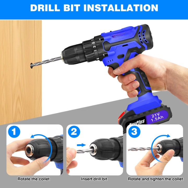 Cordless Drill Kit Electric Screwdriver Kit, 45Nm Cordless Combination Drill